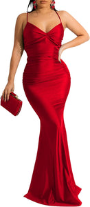 Open Back Red Bodycon Mermaid Maxi Dress
