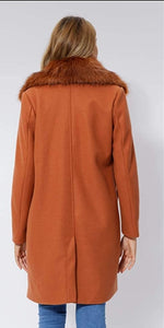 Faux Woolen Brown Fleece Long Women's Trench Coat