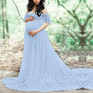 Sweetheart Pink Lace Off Shoulder Maternity Maxi Dress