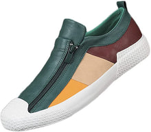 Load image into Gallery viewer, Men&#39;s Casual Green/Brown Leather Flat Zipper Sneaker Shoes