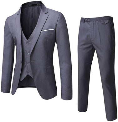 One Button Dark Grey Tuxedo 3-Piece Men’s Suit