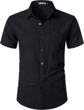 Load image into Gallery viewer, Men&#39;s Black Linen Button Up Short Sleeve Shirt