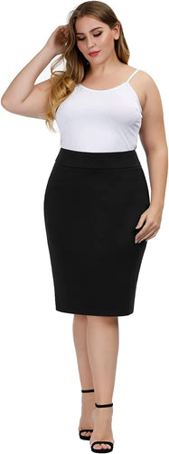 Black Plus Size Stretch Bodycon High Waist  Pencil Skirt