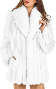 Faux Fur White Oversized Women's Long Sleeve Coat