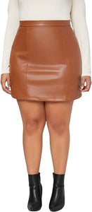 Plus Size Pink Faux Leather Mini Skirt