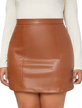 Load image into Gallery viewer, Plus Size Brown Faux Leather Mini Skirt