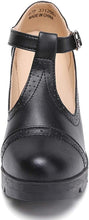 Load image into Gallery viewer, Square Toe Black Leather Classic T-Strap Dress Pump Shoes