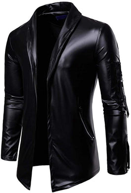 Men's Black Faux Leather Long Sleeve Jacket