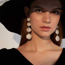 Load image into Gallery viewer, Silver Rhinestones Circle Long Chain Drop Dangle Earrings