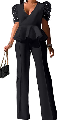 Ruffled Peplum Black Elegant Two Piece Jumpsuit