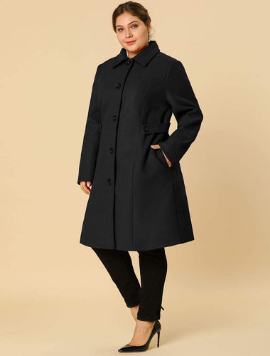 Women's Plus Size Black Belted Winter Long Coat