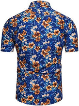 Load image into Gallery viewer, Men&#39;s Hawaiian Blue Floral Button Up Short Sleeve Shirt