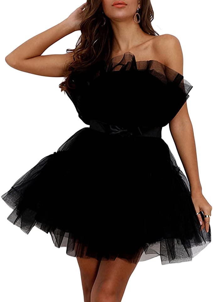 French Tulle Strapless Black High Fashion Strapless Dress