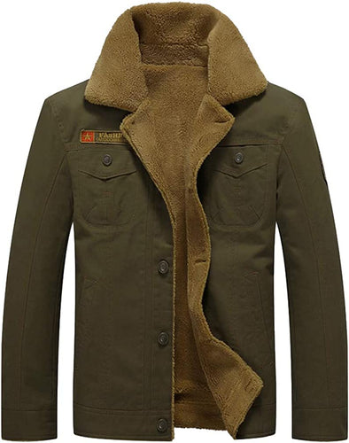 Men's Green Winter Fleece Military Bomber Jacket