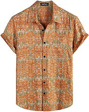 Load image into Gallery viewer, Men&#39;s Aztec Orange Multi Print Casual Short Sleeve Shirt