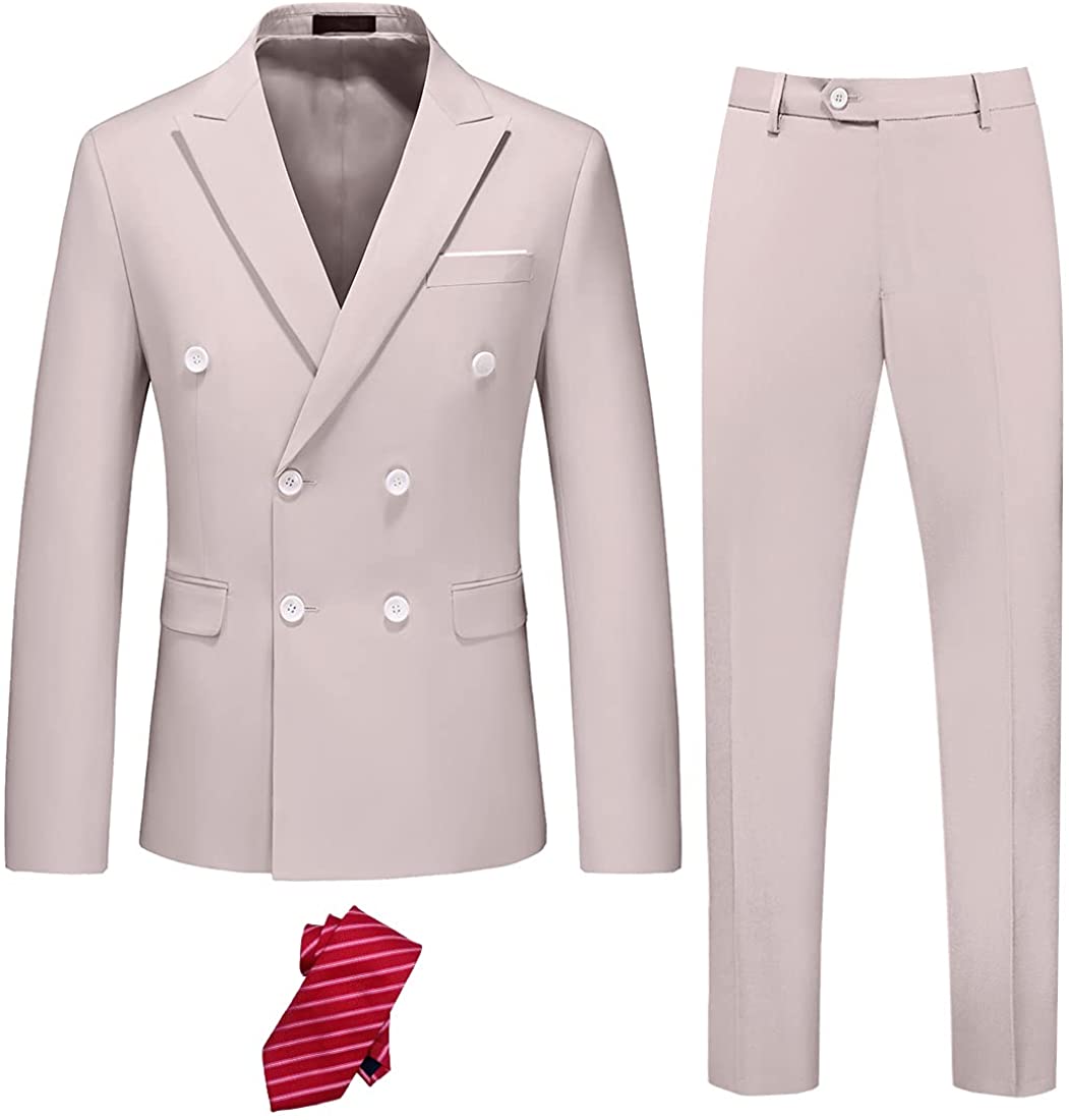 Miami Style Beige Double Breasted 2 Piece Men's Suit