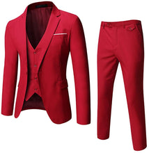 Load image into Gallery viewer, One Button Wine Red Tuxedo 3-Piece Men’s Suit