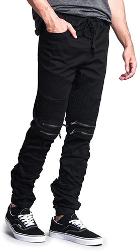 Drop Crotch Black Biker Twill Men's Jogger Pants