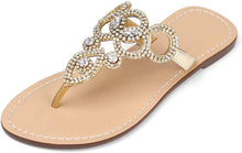 Load image into Gallery viewer, Beaded Design Gold Rhinestone T-Strap Summer Elegant Sandal