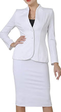Load image into Gallery viewer, Modern White Deep V-Neck 2 Pc Skirt and Suit Jacket Set