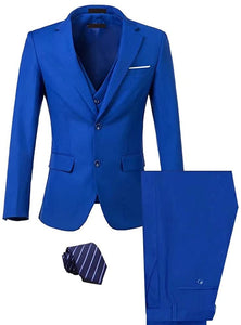 Barcello Blue 3 Piece Men's Blazer Tie Pants Suit Set