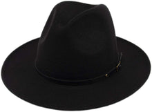 Load image into Gallery viewer, Classic Wide Brim Black Floppy Panama Hat with Belt Buckle