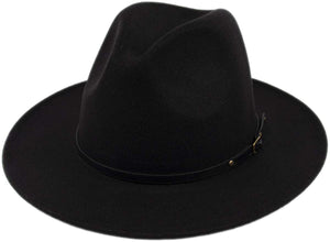 Classic Wide Brim Black Floppy Panama Hat with Belt Buckle