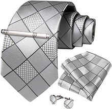 Load image into Gallery viewer, Men&#39;s High Quality Jacquard Silk Grey Cufflink Tie Clip Set
