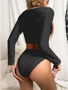 Turks & Caicos Black Long Sleeve 2pc Swimsuit Set