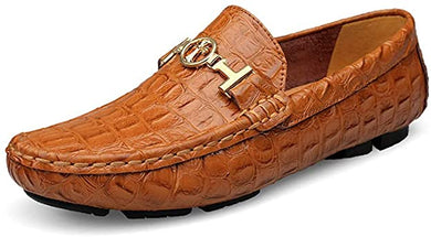 Men's Brown High Quality Leather Crocodile Style Moccasin Shoe