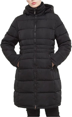 Winter Black Faux Fur Lined Hood Long Puffer Jacket