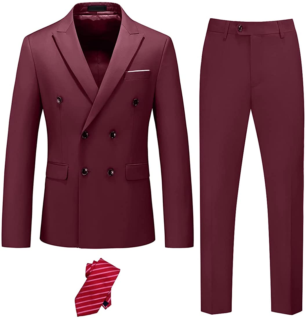 Miami Style Burgundy Double Breasted 2 Piece Men's Suit