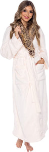 Luxury Cream Faux Fur Shawl Collar Long Women's Robe