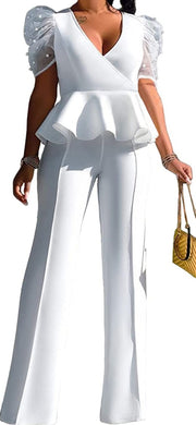 Ruffled Peplum White Elegant Two Piece Jumpsuit