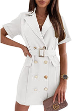 Load image into Gallery viewer, Short Sleeve White Loose Fit Belted Blazer Dress