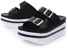 Load image into Gallery viewer, Vegan Leather White Slip On Chunky Platform Sandals