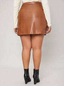 Plus Size Brown Faux Leather Mini Skirt