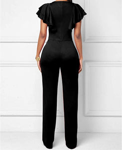 In Style Black Bodycon Short Ruffle Sleeve Jumpsuit