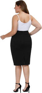 Black Plus Size Stretch Bodycon High Waist  Pencil Skirt