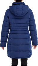 Load image into Gallery viewer, Winter Blue Faux Fur Lined Hood Long Puffer Jacket