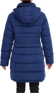 Winter Blue Faux Fur Lined Hood Long Puffer Jacket