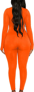 Knit Orange Long Sleeve Scoop Neck Jumpsuit