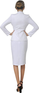 Modern White Deep V-Neck 2 Pc Skirt and Suit Jacket Set