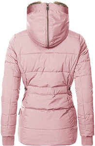 Women's Pink Faux Fur Hooded Puffer Parka Overcoat