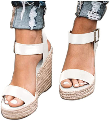 Charleston White Wedge Ankle Strap Open Toe Platform Sandals