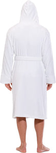 Men's White Long Sleeve Soft Fuzzy Hooded Robe