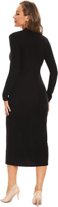 Stellar Black Button Down Tea Length Knit Sweater Dress