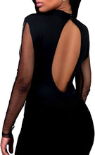 Load image into Gallery viewer, Turtleneck Black Beaded Illusion Bodice Mesh Sleeve Bodysuit