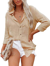 Load image into Gallery viewer, Cream Bamboo Cotton Long Sleeve Button Down Blouse