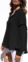 Load image into Gallery viewer, Lantern Sleeve Black Loose Tunic Blouse